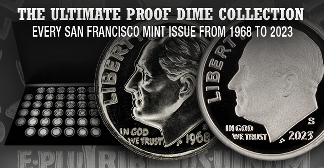 Roosevelt Dime with Display Album - 1968 to 2023 - S - Proof - 56 coins