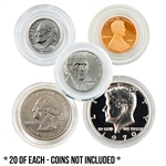Coin Capsules - 20 each - Cent - Nickel - Dime - Quarter - Half Dollar