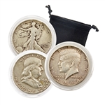 90% Silver Half Dollars - Kennedy, Franklin & Walking Liberty 3pc