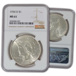 1934 Peace Dollar - Denver - NGC 61