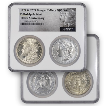 1921 & 2021 2pc Morgan Dollar Set - Philadelphia - NGC