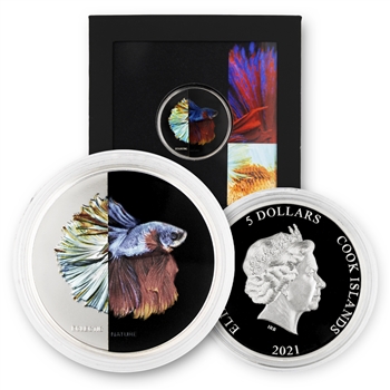 2021 Cook Islands Fighting Fish - Silver 1oz - Colorized